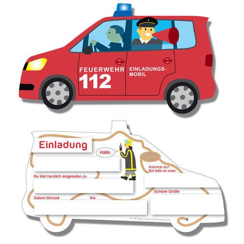 Einladungskarten "Spannende Feuerwehr" 6er Pack von DH-Konzept