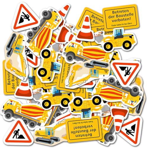 Kindergeburtstag Baustelle Tischdeko Motive - 2 x 24 Stück Streudekoration aus Karton, 6 bis 8 cm, beidseitig bedruckt von DH-Konzept