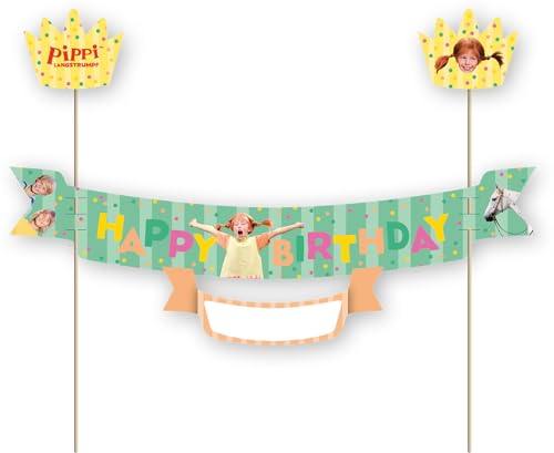 DH-Konzept Kuchenbanner Pippi Langstrumpf 23cm, 1 Stück, Rot, Holz, Geburtstag von DH-Konzept