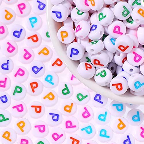 DHARIS 100 STÜCKE Buchstabenperlen 4 x 7 mm Acryl-Alphabet-Perlen Bunte runde Buchstaben P-Perlen für die Schmuckherstellung Armbänder Halsketten DIY Schlüsselanhänger (100 STÜCKE-P) von DHARIS