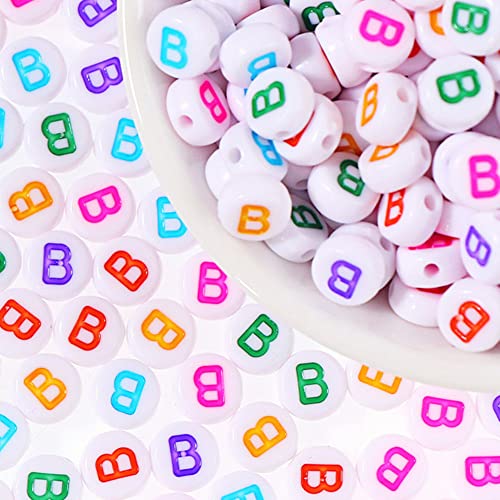 DHARIS 100 STÜCKE Buchstabenperlen 4 x 7 mm Acryl-Alphabet-Perlen Bunte weiße runde Buchstaben-B-Perlen für die Schmuckherstellung DIY Armbänder Halsketten Schlüsselanhänger (100 STÜCKE-B) von DHARIS