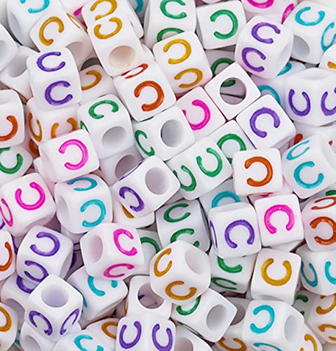 DHARIS 100 STÜCKE Buchstabenperlen 6 x 6 mm Acryl-Alphabet-Perlen Bunte Würfel-Buchstaben-C-Perlen für die Schmuckherstellung DIY Armbänder Halsketten Schlüsselanhänger (C-100 STÜCKE) von DHARIS