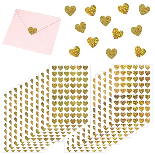 DHER 1200 Stück Glitter Herz Aufkleber, Herz Selbstklebend Sticker selbstklebende Herz Aufkleber Etiketten für Valentinstag Weihnachten Hochzeit Geschenk Taschen Umschlag Dekoration (Gold) von DHER