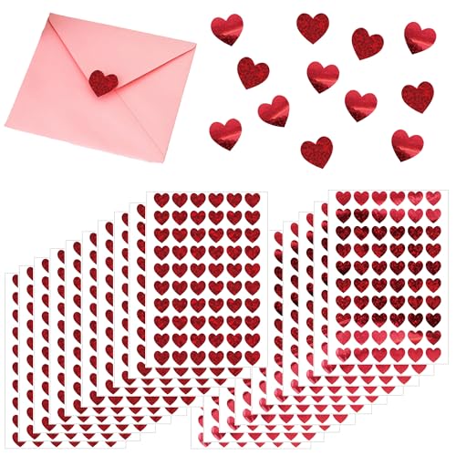 DHER 1200 Stück Glitter Herz Aufkleber, Herz Selbstklebend Sticker selbstklebende Herz Aufkleber Etiketten für Valentinstag Weihnachten Hochzeit Geschenk Taschen Umschlag Dekoration (Rot) von DHER