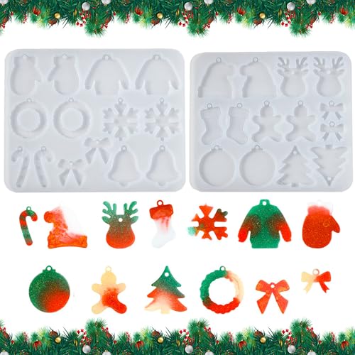 DHER 2 Stück Weihnachtsmotiv Silikonformen,Epoxidharz Formen DIY Charms Anhänger Gießform 14 Mini Kostüm Anhänger Silikonformen, DIY Dekoration Tropfen Kleber Formen, Anhänger Basteln Gießform (A) von DHER