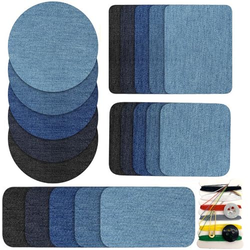 DHER 20 Stück Jeans Aufnäher, Jean-Flicken zum Aufbügeln Patches zum Aufbügeln Flicken Zum Aufbügeln Pullover Hemd Ellenbogen Backed Denim Patch, Jacke, Jeans Reparatur Patch Aufkleber von DHER