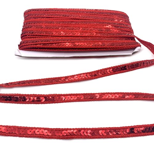 DHER 25 Meter langes Pailletten-Dekorband, 12 mm Paillettenband, Glitzer Paillettenband Paillette Trim Bänder Pailetten Bordüre Stoff Paillettenbesatz, glitzerndes Paillettenband (Rot) von DHER