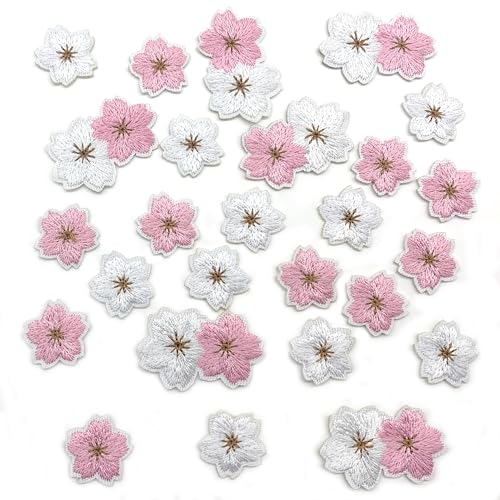 DHER 25pcs Kirschblüten Bügelflicken Bestickte Aufnäher Stickereien Aufnäher Applikation für Kleidung Aufgestickter Aufnäher aus Stoff für Jacken, Jeans, Röcke, Rucksäcke und Hüte (A) von DHER