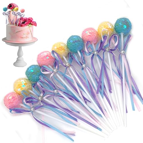 DHER 9 Stück Cupcake Topper Ball Cake dekoration Kugeln Tortendeko Kugeln Cake Topper niedliche Paillettenkugel Tortenaufleger, Glitter Mini Tortendekoration Kugeln mit Schleifen (A) von DHER