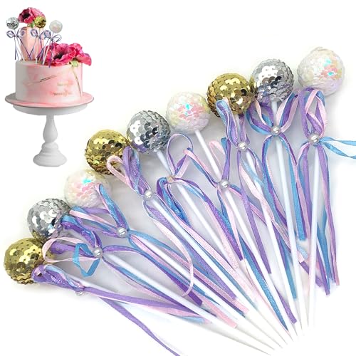 DHER 9 Stück Cupcake Topper Ball Cake dekoration Kugeln Tortendeko Kugeln Cake Topper niedliche Paillettenkugel Tortenaufleger, Glitter Mini Tortendekoration Kugeln mit Schleifen (B) von DHER