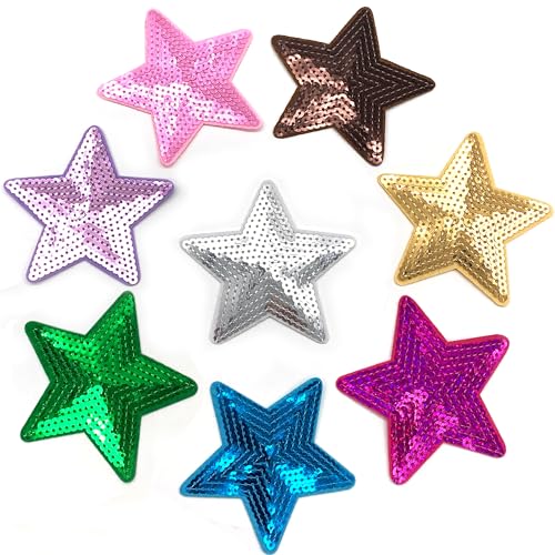 DHER Stars Aufbügeln 8 Stück Stern-Pailletten-Aufnäher zum Aufbügeln, Aufnäher zum Aufbügeln Iron on Patches Applikation Stern-Aufnäher, Kleidung und Hut-Accessoires, Stoff-Aufnäher, DIY-Kleidung von DHER