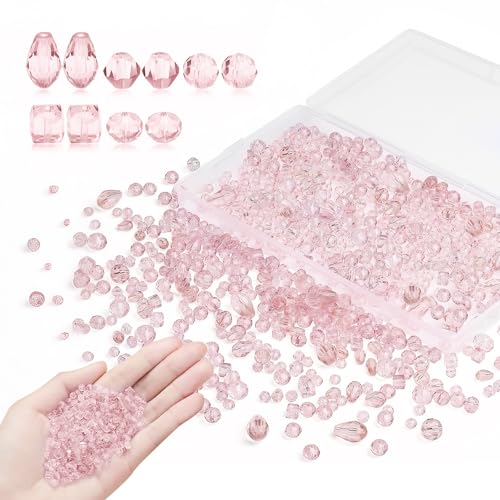 DHFUCNKO 800 stück Facettierte Glasperlen, Rosa Kristall Perlen Set mit 4/6/8 mm Glitzerperlen, Glasperlen zum Auffädeln mit Loch für Basteln Schlüsselanhänger Halsketten Armbänder Heimdeko von DHFUCNKO