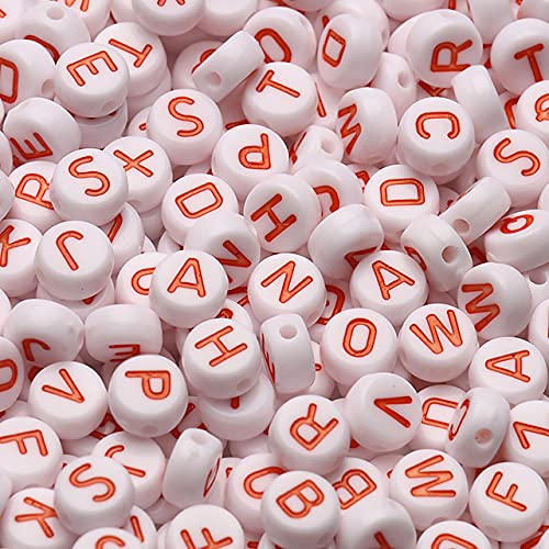 Mischfarbe Buchstabe Acryl Perlen Runde Flache Alphabet Lose Abstandsperlen Für Schmuckherstellung Handgemachte Diy Armband Zubehör-orange,200pc von DHGFH