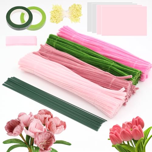 Set mit 300 Pfeifenreinigern für Blumen,inklusive 20 grünen Draht zum Basteln, Geschenkband und Staubblätter, ideal für kreative Arbeiten und Floraldesign Set mit 300 Pfeifenreinigern für Blumen,inklusive 20 grünen Draht zum Basteln, Geschenkband und Staubblätter, ideal für kreative Arbeiten und Floraldesign von DHINCHANSAIB