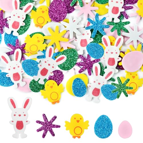 160 Stück Ostern Schaumstoff Sticker Glitzer Moosgummi Sticker Hase Ei Küken Blume Selbstklebendes Moosgummi Aufkleber für Ostern Dekoration Kinder Karten und Bastelprojekten von DHRUTI