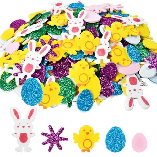 300 Stück Ostern Schaumstoff Sticker Glitzer Moosgummi Sticker Hase Ei Küken Blume Selbstklebendes Moosgummi Aufkleber für Ostern Dekoration Kinder Karten und Bastelprojekten von DHRUTI