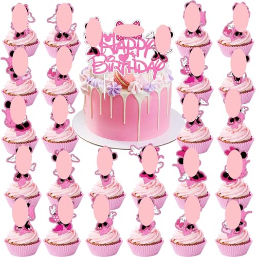 49 Stück Rosa Tortendeko,Kuchen Deko Geburtstag Kinder, 1 Happy Birthday Cake Topper + 48 Cupcake Topper, für Geburtstagsfeier, Babyparty von DHRUTI