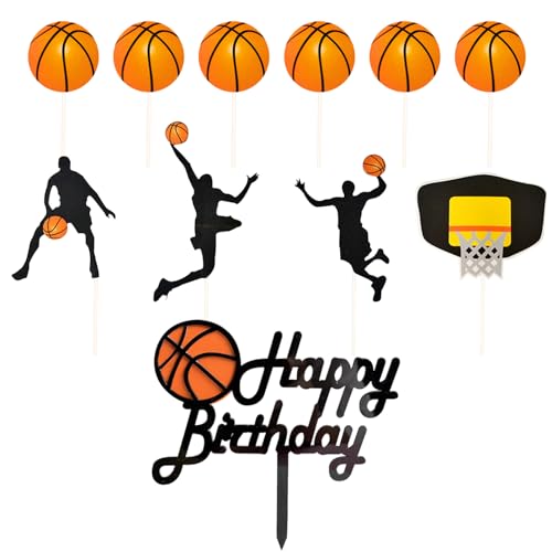 1 Satz Basketball-Dekorationsbedarf, Basketball-Sport-Kuchendekoration, Basketball-Themendekoration, Basketball-Kuchen-Plug-In, Partydekoration von DHSBGWSX