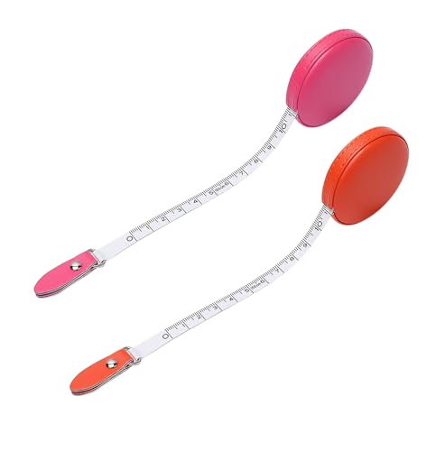 2 Stück Maßband aus echtem Leder, 150 cm Nähmaßband, 60 Zoll Schneidermaßband, tragbares kleines Maßband für Körpermessung, Nähmaß (Rosa, Orange) von DHSBGWSX