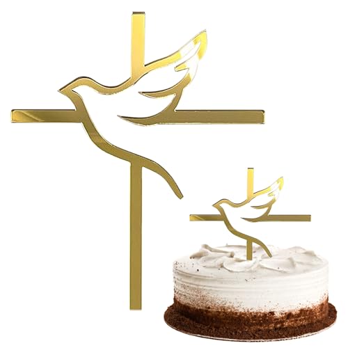 2 Stück Tortendeko-Einsätze, Kreuz-Kuchendeko, Tauben-Kuchendeko, Taufe-Kuchendeko, glänzende Kuchendeko, exquisite Kuchendeko für Hochzeit, Geburtstag, Party (Gold) von DHSBGWSX