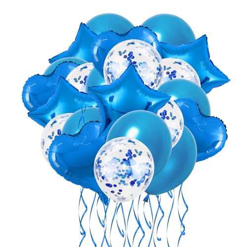 28-teiliges Geburtstagsballon-Set, herzförmige Partyballons, dekoratives Ballonset, Abschlussdekorationsballons, blaue Paillettenballons von DHSBGWSX
