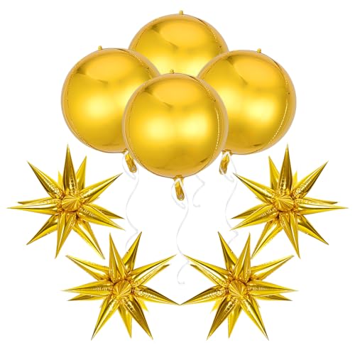 8 Stück goldene Luftballons aus Aluminiumfolie, Sternballons, runde Luftballons, Hintergrundbrett-Requisiten, Party-Dekorationszubehör von DHSBGWSX