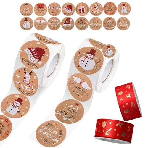 2 rolls of weihnachtssticker, 2 rolls of geschenkband rot(4 rolls in total), sticker weihnachten for gift wrapping, schleifenband weihnachten, schleifenband rot for decorating the Christmas tree, weih von DHSUN