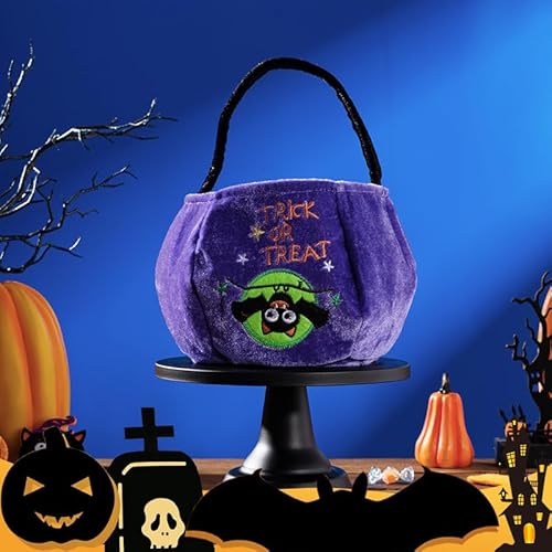 DHSUN Halloween Kürbis Candy Bag, Halloween Süßigkeitenbeutel, Halloween Süßigkeiten Eimer,Tragbare Kürbis Süßigkeitstüte，Halloween Dekoration Candy Taschen (lila Fledermaus) von DHSUN