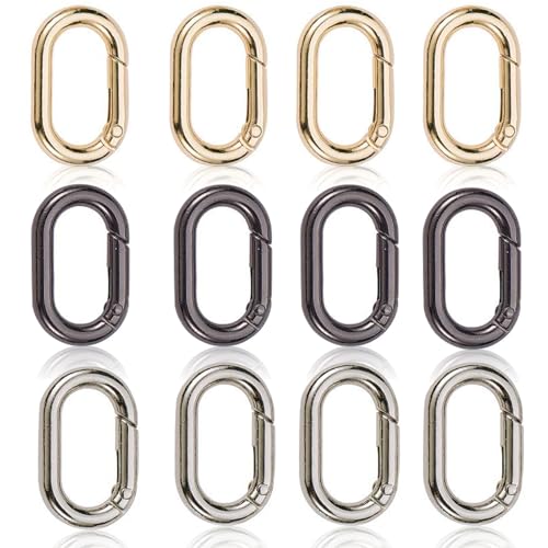 12 Stück Oval Spring Karabinerhaken Gold Schwarz Silber 31MM Ringkarabiner Metall Taschenringe Karabinerring Federringverschluss Schlüsselanhänger für Taschen Geldbörsen von DHSWNNG