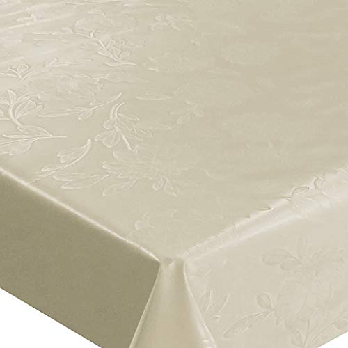 Wachstuch Wachstischdecke Tischdecke Gartentischdecke Blumen Uni Creme Beige Breite & Länge wählbar 110 x 190 cm Eckig geprägt abwaschbar von DHT-Wachstuch