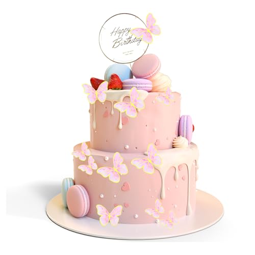 DHWEKU 12 Stück Schmetterlinge Torten Deko, Tortendeko Schmetterling, 3D Dreidimensional Schmetterlinge Deko Torte, Tortendeko Geburtstag Schmetterling Cupcake Topper,1*Rosa von DHWEKU