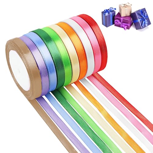 DHWEKU Polyester Satinband,10 Farben 6 mm x 22 m Dekoration Geschenkband für Heimwerkerkunst Handwerk, Geschenk Verpackung, Schleifen, Hochzeitsdekoration von DHWEKU