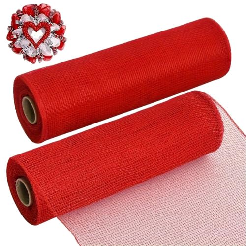 2 Rollen 25,4 cm x 9,2 m rotes dekoratives Netzband für Kranzbedarf, Vorbaum, Basteln, Weihnachtskranz, Dekoration von DHliIQQ