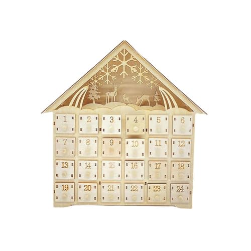 DHliIQQ 24 Tage Adventskalender, Weihnachten Holz Adventskalender mit LED-Licht 24 Aufbewahrungskalender Countdown Schubladen für Weihnachten von DHliIQQ