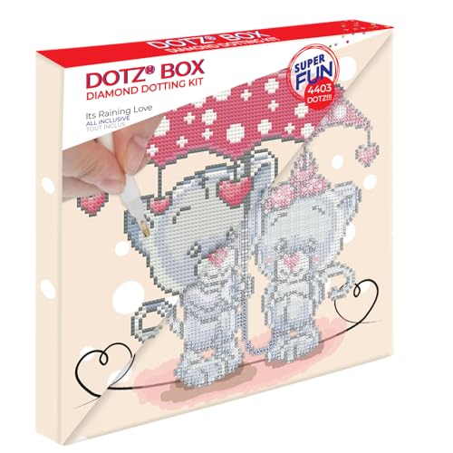 DIAMOND DOTZ DBX.005 - Original 5D Diamond Painting Set Dotz Box Its raining love Katzen, Kreativset mit 4.403 Diamant Mosaiksteinen, Malset ca. 28 x 28 cm, DIY Komplettset für Kinder ab 8 Jahren, Schwarz von DIAMOND DOTZ