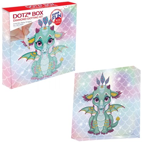 DIAMOND DOTZ DBX.010 - Original 5D Diamond Painting Set DOTZ BOX Ariel der Baby Drache, Kreativset mit 1635 Diamant Mosaiksteinen, Malset ca. 22 x 22 cm, DIY Komplettset für Kinder ab 8 Jahren, Türkis von DIAMOND DOTZ