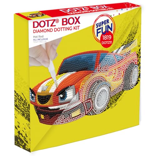 DIAMOND DOTZ DBX.076 - Original 5D Diamond Painting Set DOTZ BOX Sportauto Hot Rod, Kreativset mit 1819 Diamant Mosaiksteinen, Malset ca. 22 x 22 cm, DIY Komplettset für Kinder ab 8 Jahren, Gelb / Rot von DIAMOND DOTZ