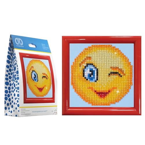 DIAMOND DOTZ DD1.005F - Original Diamond Painting Starter Set Emoji Wink Wink mit Bilderrahmen, Kreativset mit 1.051 Diamant Mosaiksteinen, Malset 9,5 x 9,5 cm, DIY für Kinder ab 8 Jahre, Extra funkelnd von DIAMOND DOTZ