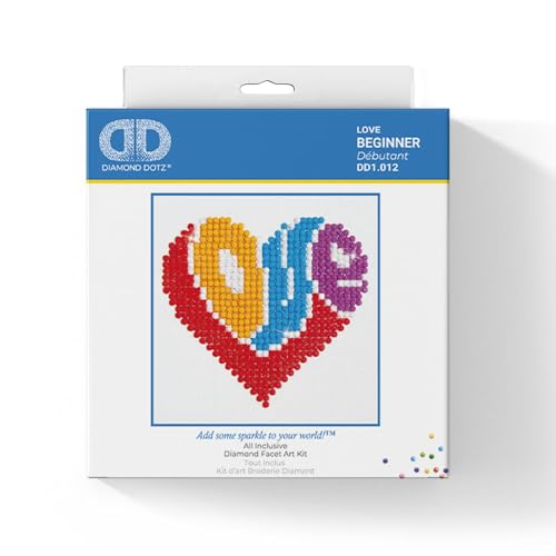 DIAMOND DOTZ DD1.012 - Original Diamond Painting Starter Set Herz LOVE, Kreativset mit 649 Diamant Mosaiksteinen, Malset ca. 10 x 10 cm, DIY Komplettset für Kinder ab 8 Jahren, Extra funkelnd von DIAMOND DOTZ