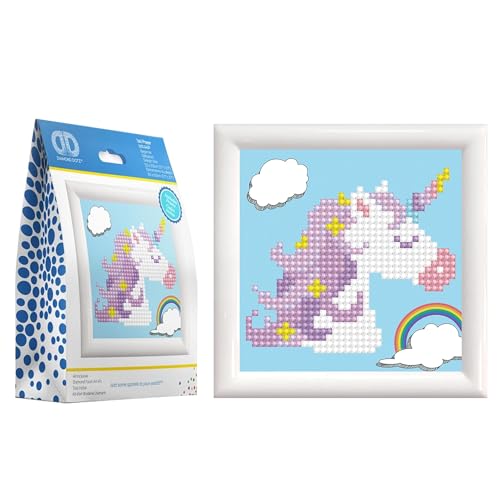 DIAMOND DOTZ DD1.043F - Original Diamond Painting Starter Set Einhorn mit Bilderrahmen, Kreativset mit 539 Diamant Mosaiksteinen, Malset ca. 9 x 9 cm, DIY für Kinder ab 8 Jahren, Extra funkelnd, Bunt von DIAMOND DOTZ