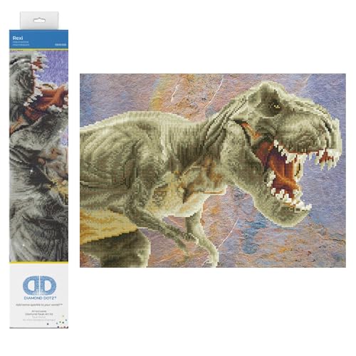 DIAMOND DOTZ DD10.030 - Original 5D Diamond Painting Set Dinosaurier Rexi,Kreativset mit 14.283 Diamant Mosaiksteinen, Malset ca. 52 x 38 cm, DIY Komplettset für Erwachsene und Kinder ab 6 Jahren, Grün von DIAMOND DOTZ