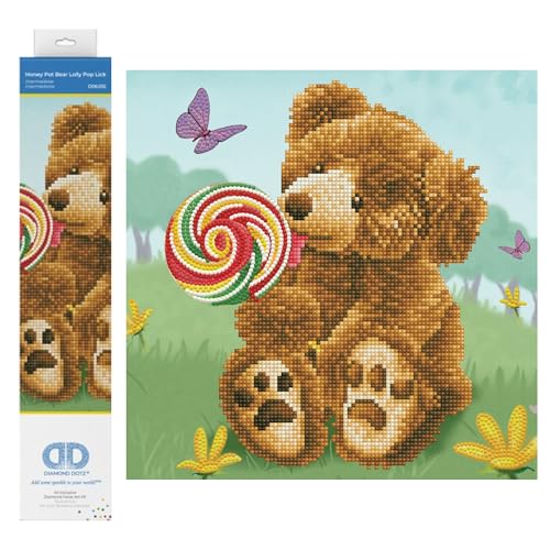 DIAMOND DOTZ DD6.032 - Original 5D Diamond Painting Set Honigtopf Bär Lollypop, Kreativset mit 5.716 Diamant Mosaiksteinen, Malset ca. 31 x 31cm, DIY Komplettset für Erwachsene und Kinder ab 8 Jahren von DIAMOND DOTZ