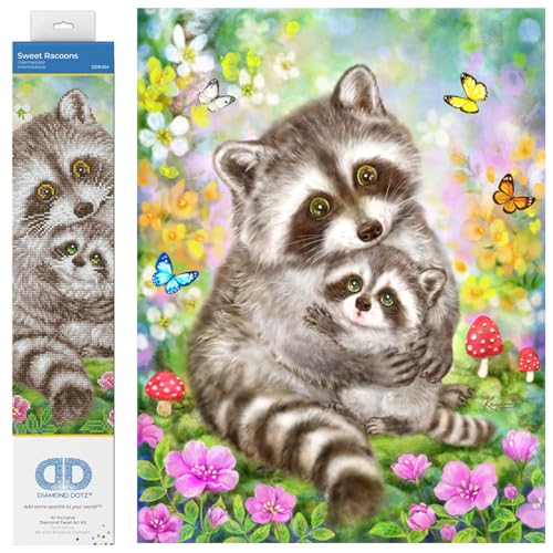 DIAMOND DOTZ DD9.054 - Original 5D Diamond Painting Set Süße Waschbären, Kreativset mit 17.667 Diamant Mosaiksteinen, Malset ca. 42 x 52 cm, DIY Komplettset für Erwachsene und Kinder ab 8 Jahren von DIAMOND DOTZ