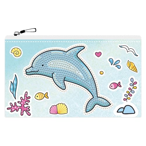 DIAMOND DOTZ DOTZIES 2592610 Original 5D Diamond Painting Etui Set, Delfin, Kreativ-Kit für DIY Mäppchen mit Glitzersteinen, Diamanten-Bastelset für Kinder ab 6 Jahren von DIAMOND DOTZ