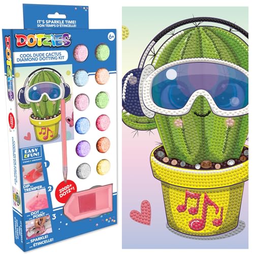 DIAMOND DOTZ DOTZIES 2593228 Original 5D Diamond Painting Set, Cooler Kaktus, DIY Diamant-Malerei mit Glitzersteinen, Diamanten-Bastelset für Kinder ab 6 Jahren, Beginner von DIAMOND DOTZ