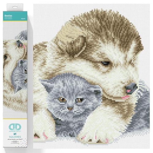 DIAMOND DOTZ DQ9.011 - Original 5D Diamond Painting Squares Set Hund & Katze, Kreativset mit 18.819 quadratische Diamant Mosaiksteinen, Malset ca. 33 x 41 cm für Erwachsene und Kinder ab 8 Jahren von DIAMOND DOTZ