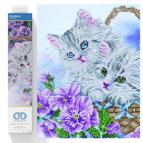 Diamond Dotz DD10-014 Kätzchen im Korb, ca. 52 x 38 cm groß, Diamond Painting, Malen mit Diamanten, funkelndes Bild zum Selbstgestalten, für Kinder und Erwachsene von DIAMOND DOTZ