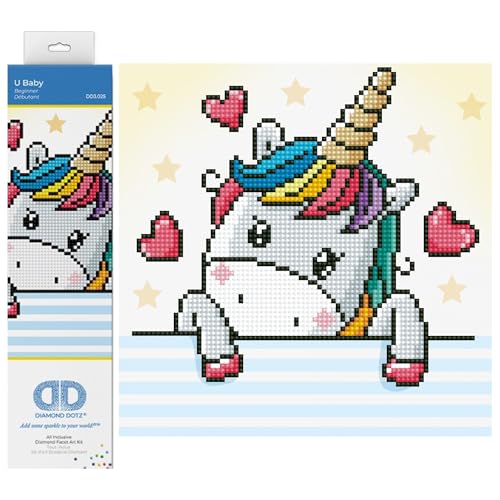 Diamond Dotz DD3-025 Bild Verliebtes Einhorn, ca. 23 x 23 cm groß, Diamond Painting, Malen mit Diamanten, funkelndes Bild zum Selbstgestalten, für Kinder und Erwachsene von DIAMOND DOTZ