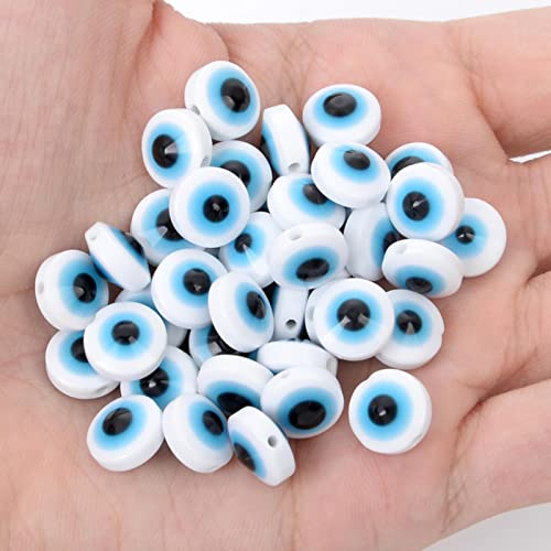 100 Stück Harz Flach Evil Eye Perlen Ovale Form Lose Abstandsperlen für die Schmuckherstellung DIY Charm Beads Armbänder Halskette-Weiß von DIANN