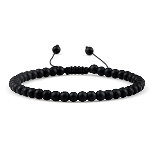 DIANN Perlenarmband handgefertigt 4 6 8mm Naturstein glänzend Schwarze Onyx-Perlen Armbänder und; Armreifen, verstellbare Größe, Obsidian-Handgelenkschmuck, 4 mm, Mini-Matt von DIANN